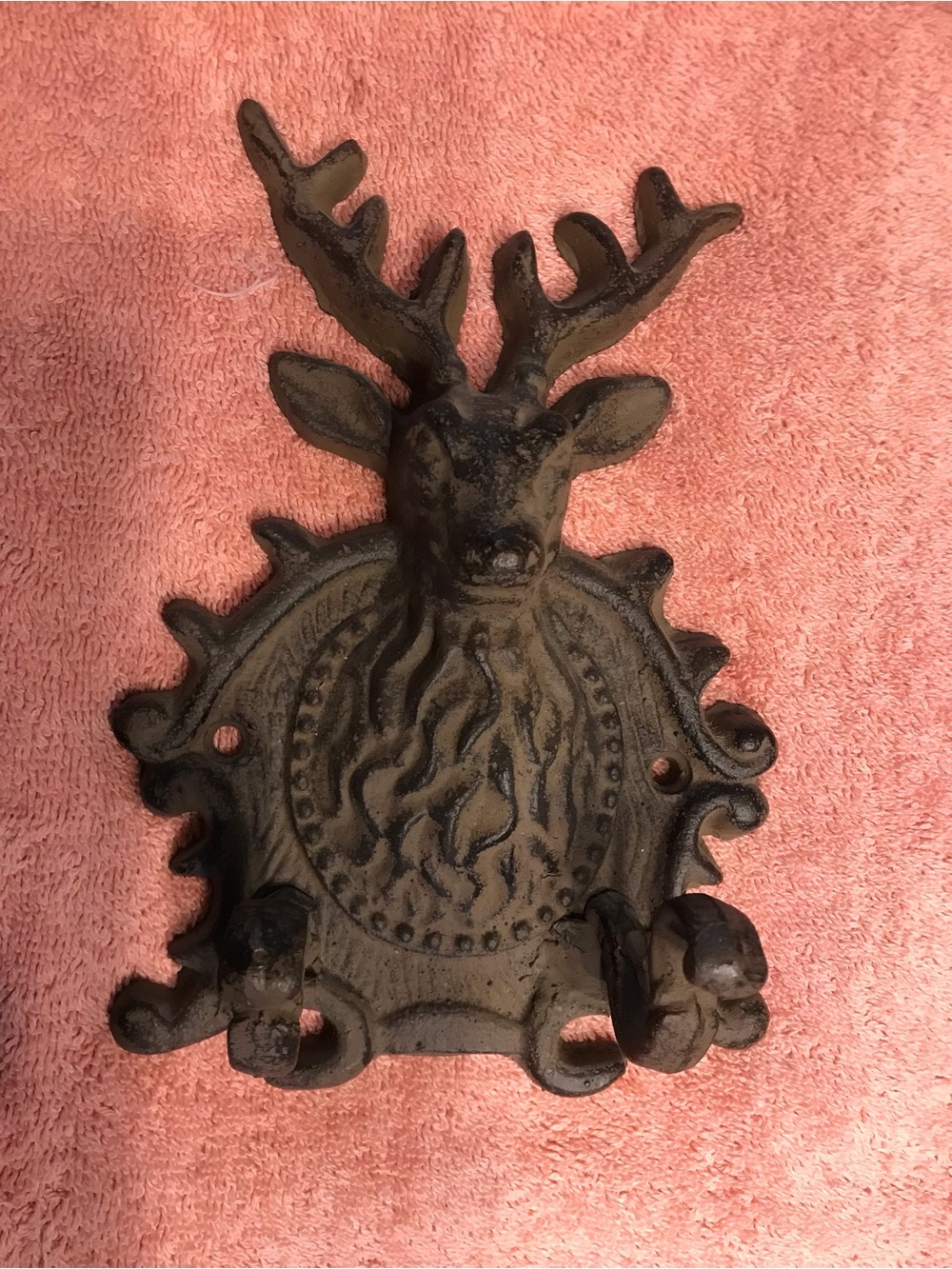 Rustic Cast Iron Brown Deer Head Wall Hook